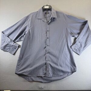 Club Room Mens Regular Fit Blue Grey Micro Check Long Sleeve Button Down Shirt